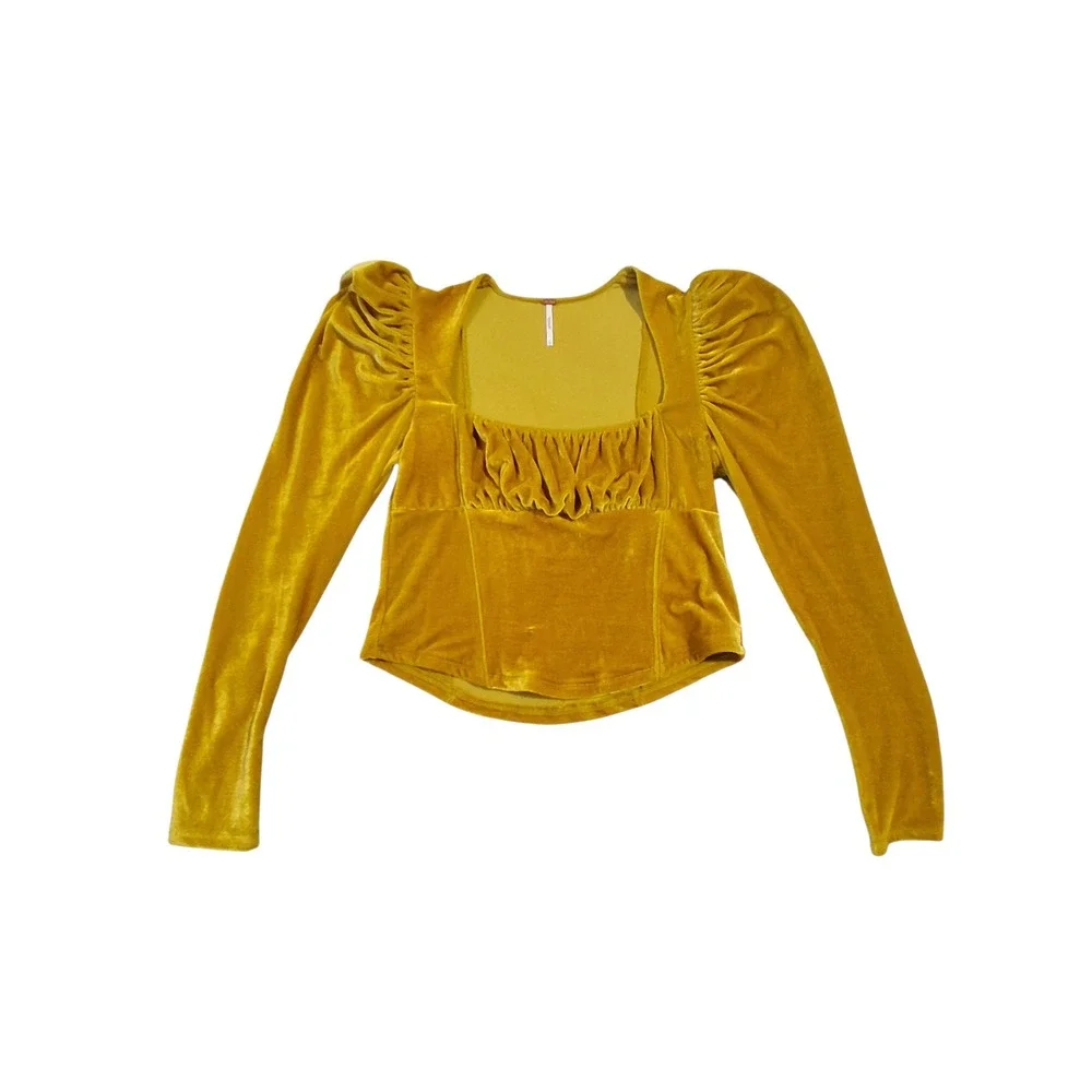 Y2k Free‎ people Babydoll Milkmaid Womens size Large Velvet Fairygrunge Puff Top - Picture 9 of 12